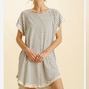 Umgee Black and White Striped Mini Dress